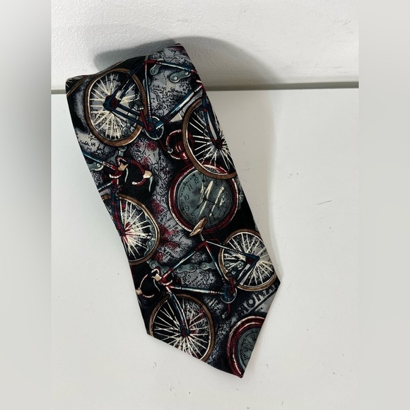 Vintage Bill Blass Bicycle Clock Necktie Mens Neck Tie Silk Bike Cycle Time - Picture 3 of 6